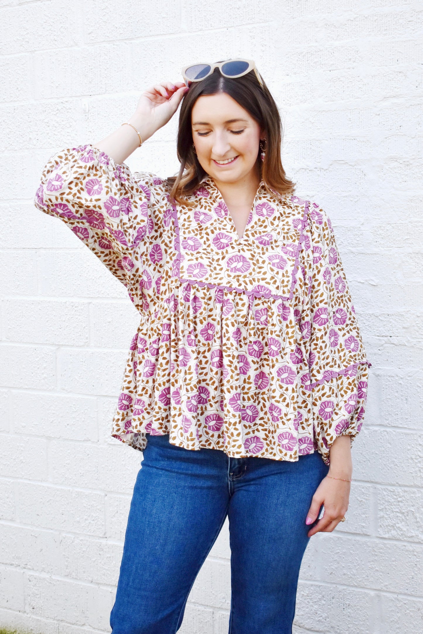 Purple Floral Babydoll Blouse