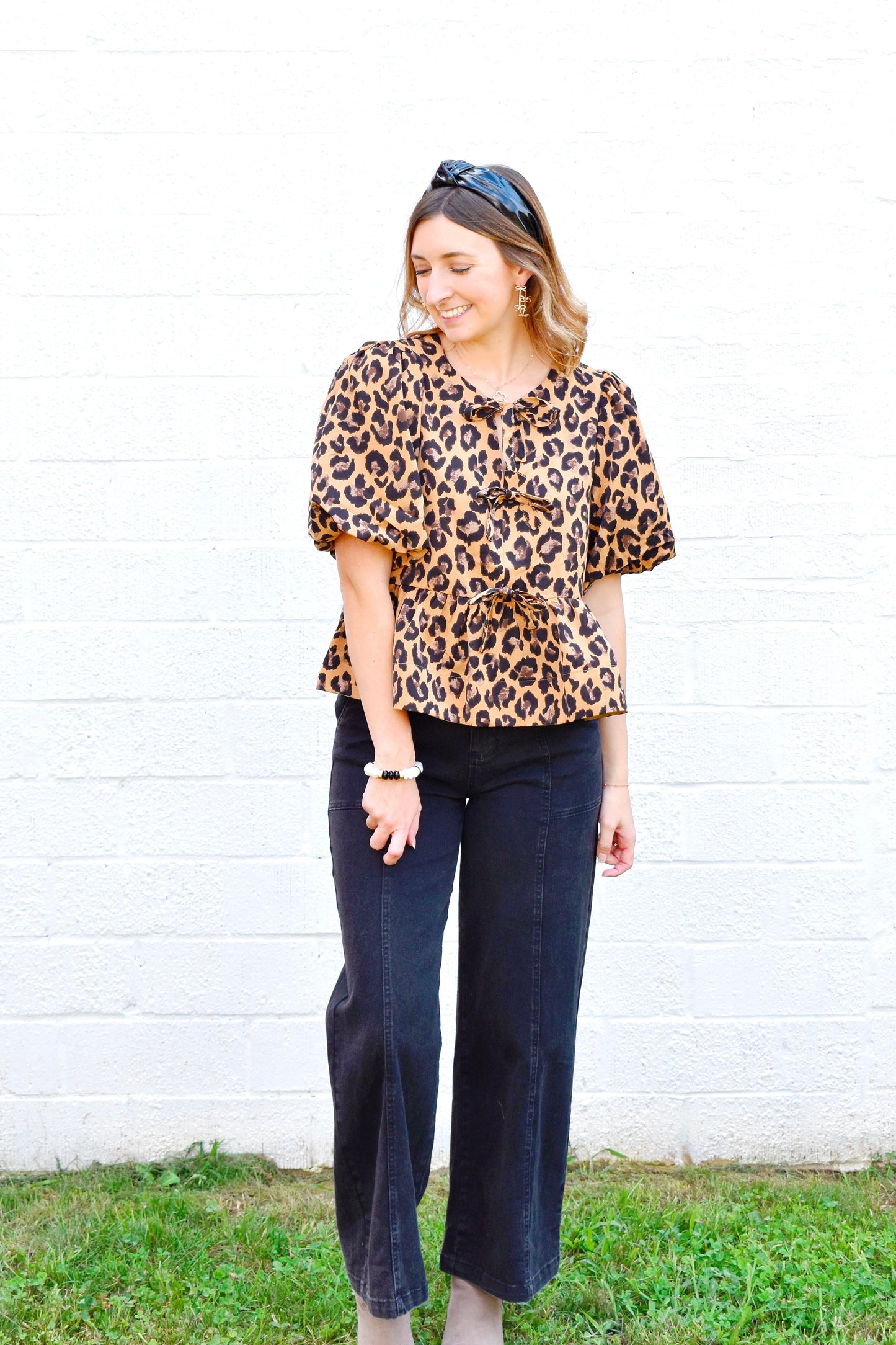 Leopard Print Bow Front Blouse