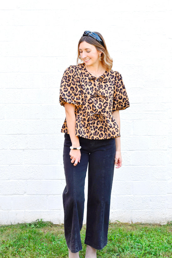 Leopard Print Bow Front Blouse