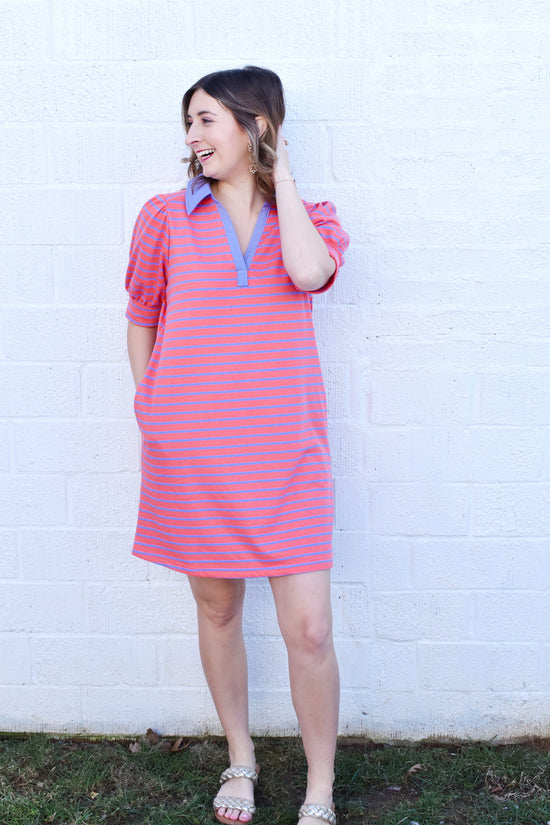 Grapefruit Striped Collared Dress