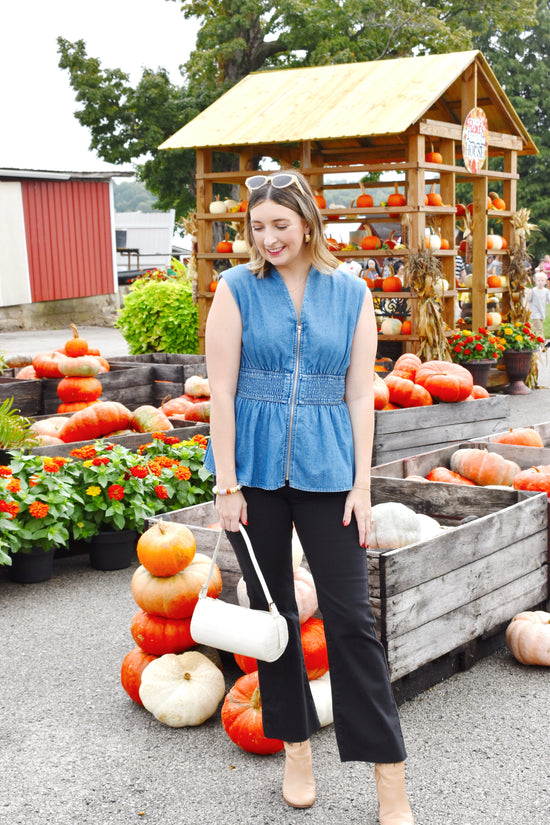 Denim Zip Up Peplum Top