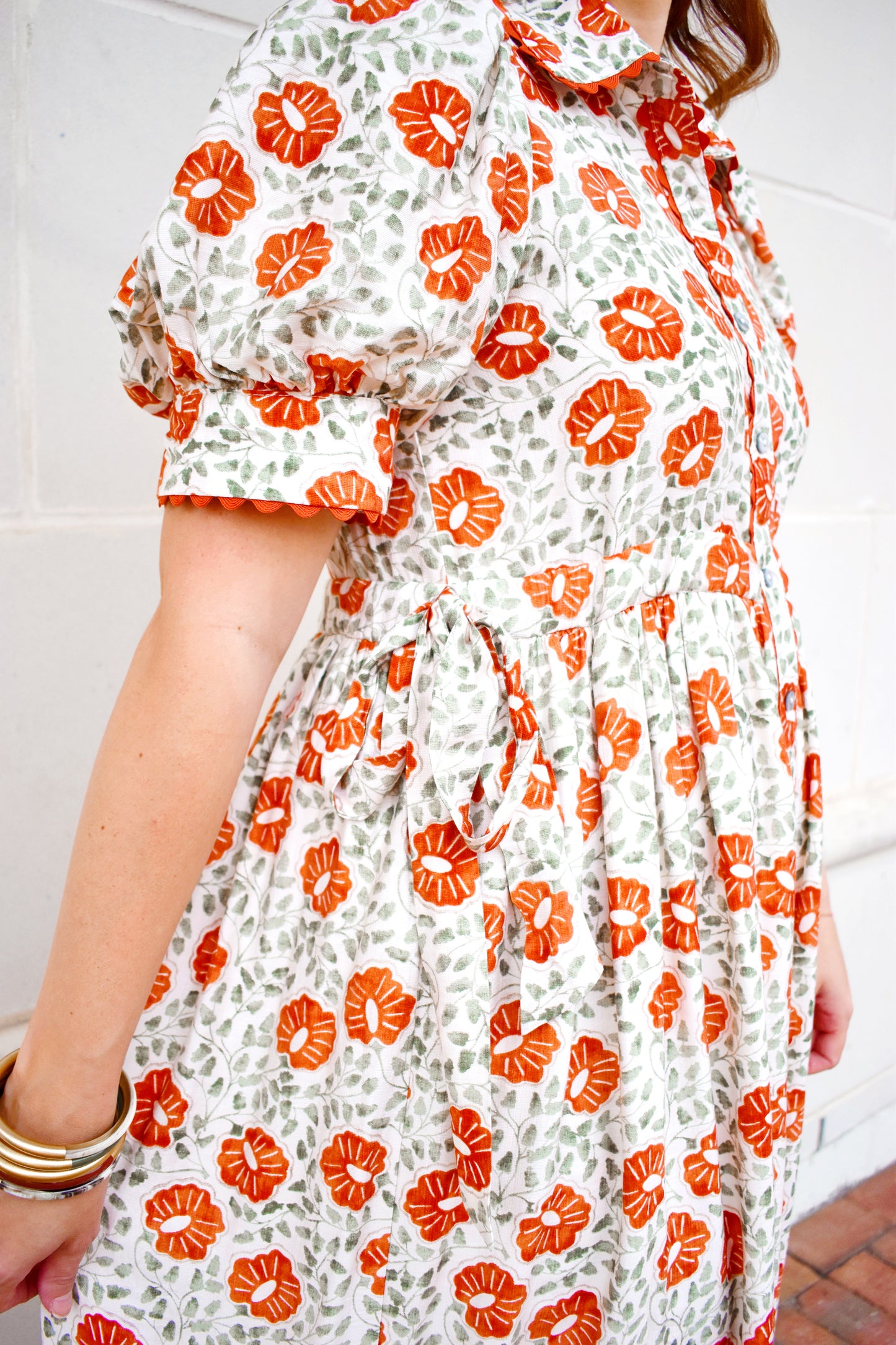 Rust Floral Button Down Midi Dress