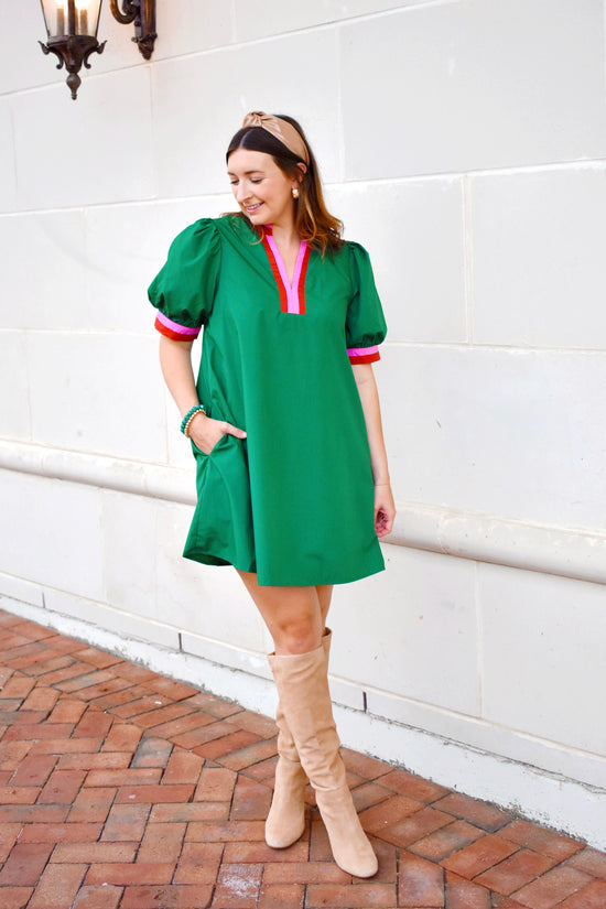 Hunter Green Contrast Trim Dress