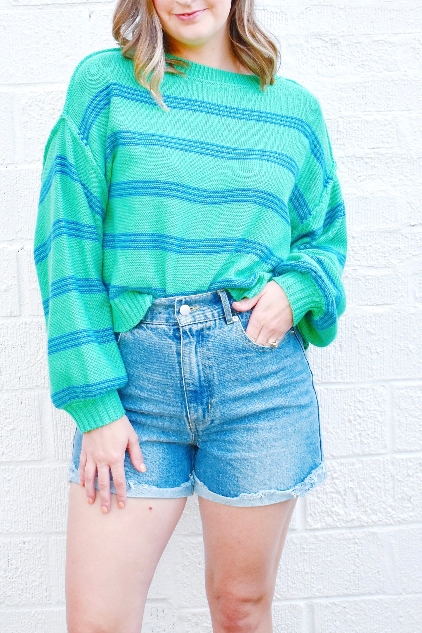 Denim Cuffed Elastic Waist Shorts