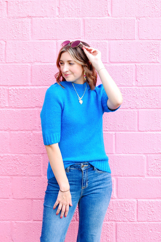 Bright Aqua Tie Back Sweater Top