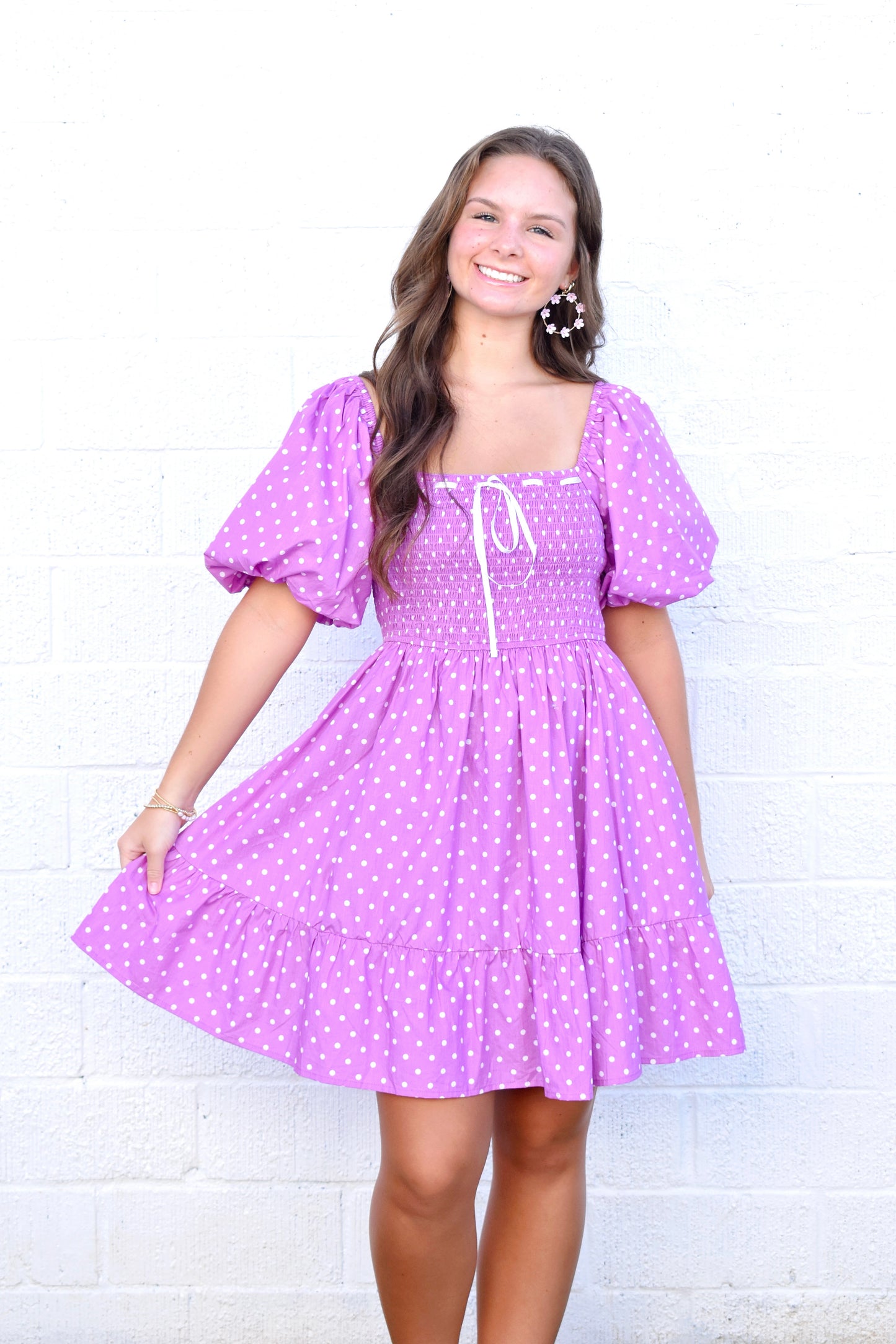 Lilac Polka Dot Bow Detail Dress