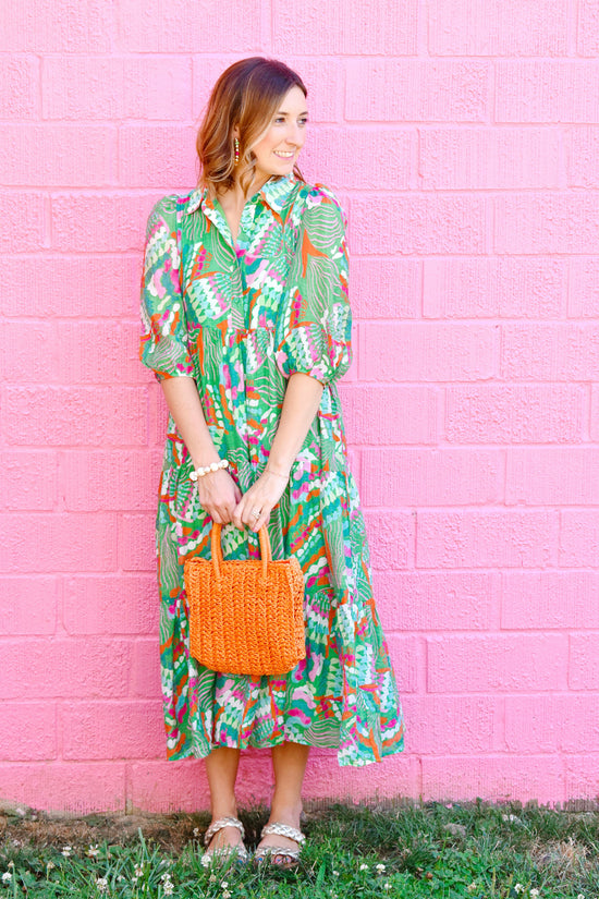 Green Multi Spot Midi Dress