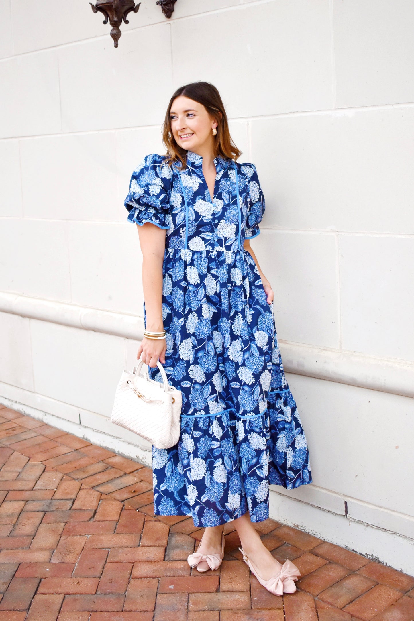 Navy Hydrangea Midi Dress
