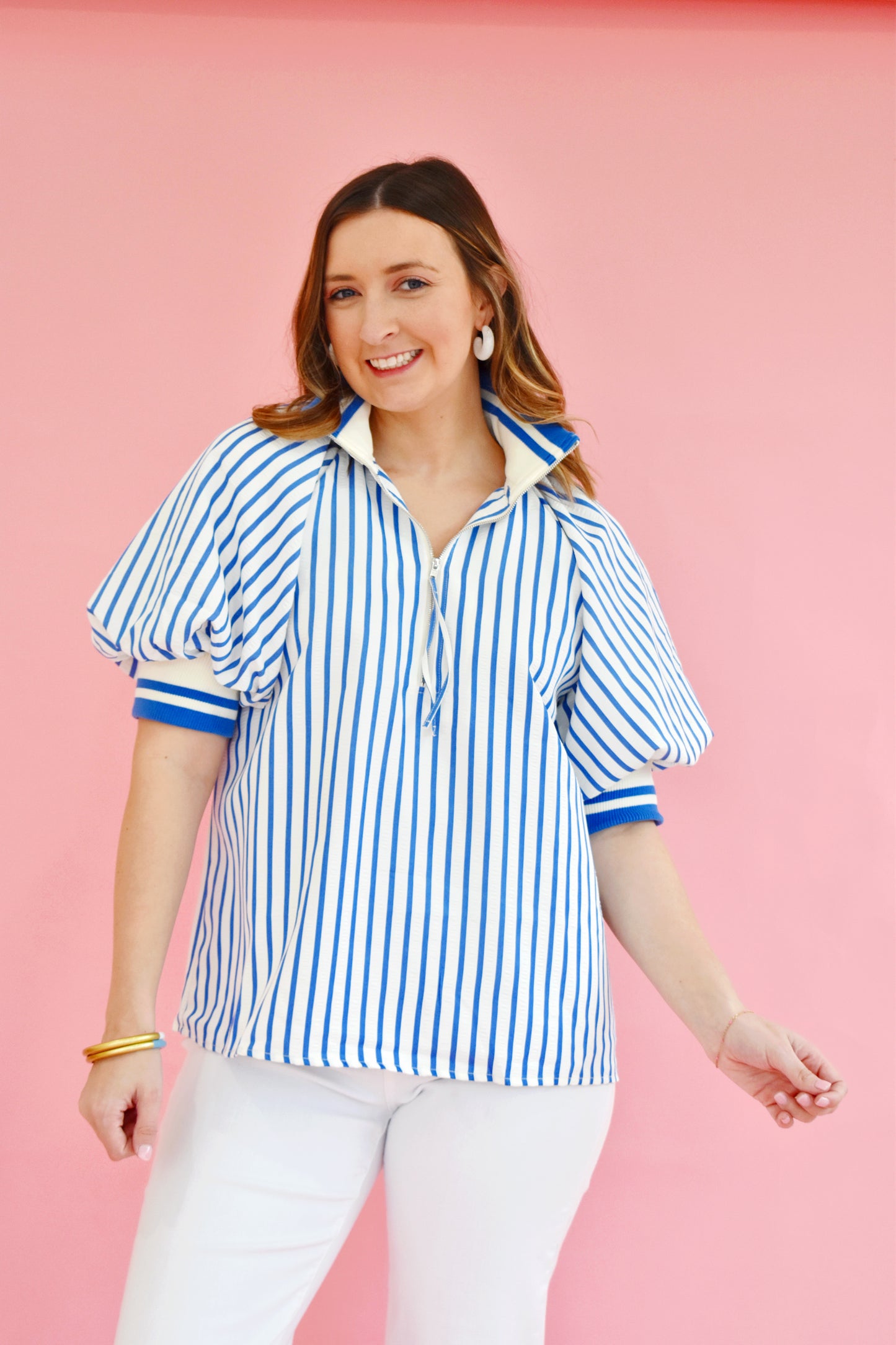 Blue Striped Zip Top