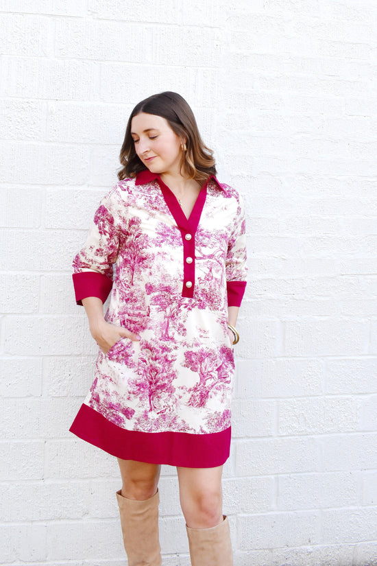 Burgundy Toile Mini Dress