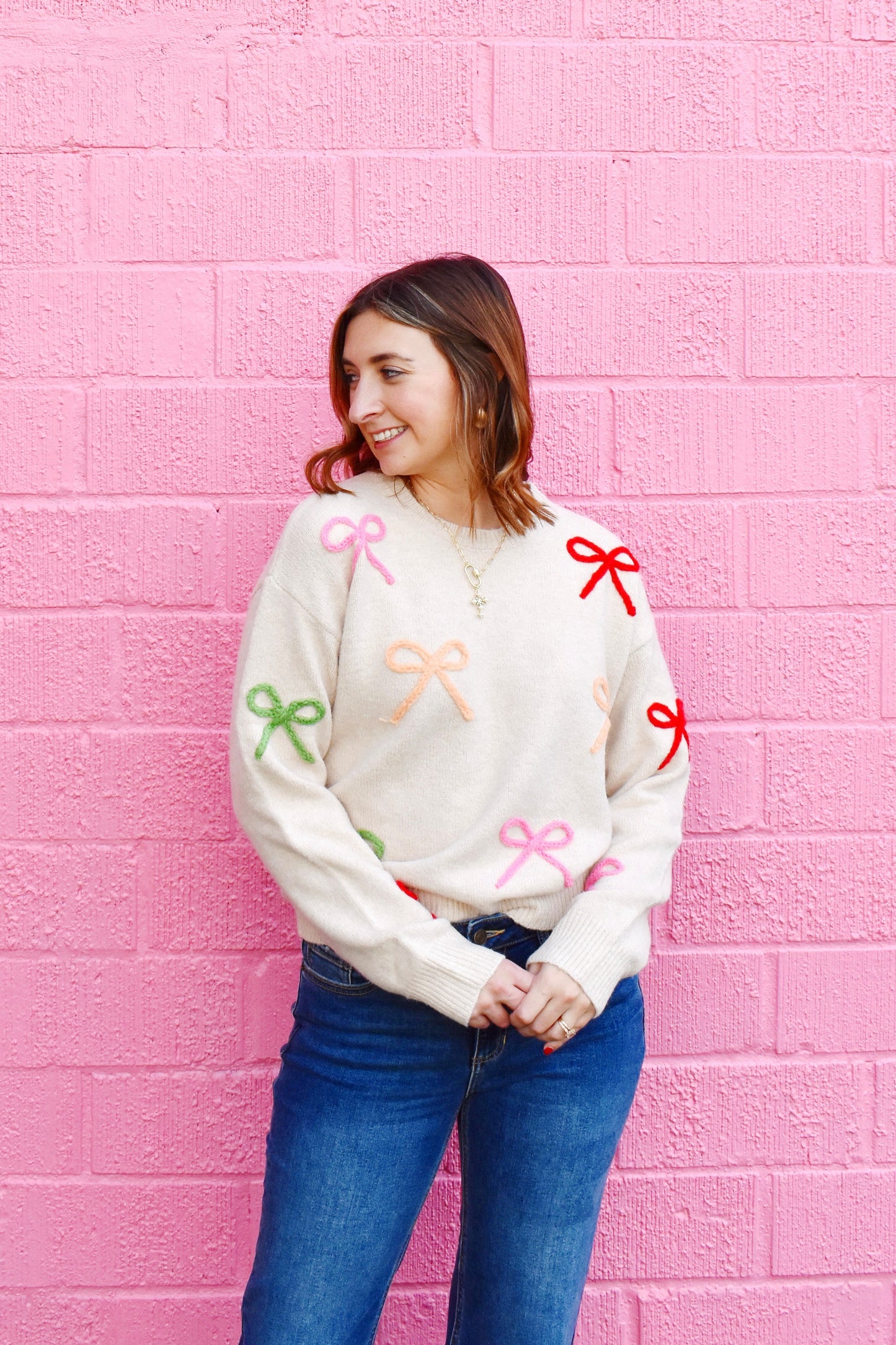 Ivory Yarn Bow Sweater