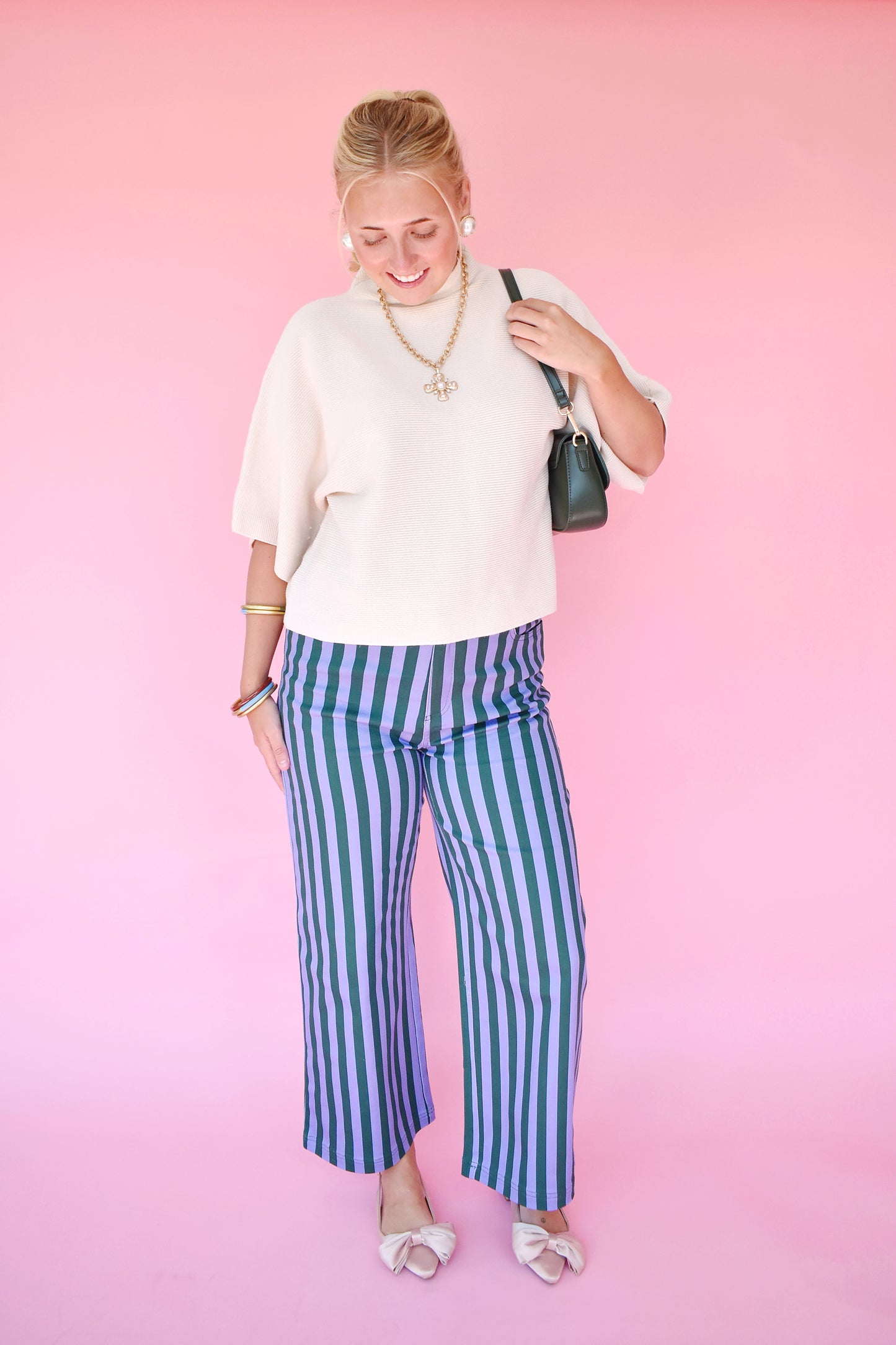 Hunter & Blue Stripe High Waist Wide Leg Pants