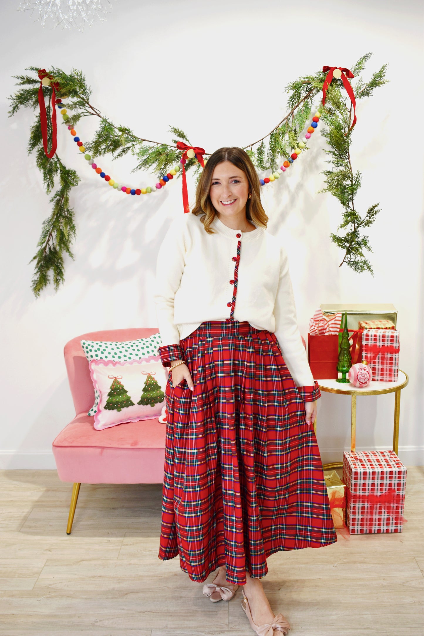 Red Tartan Midi Skirt