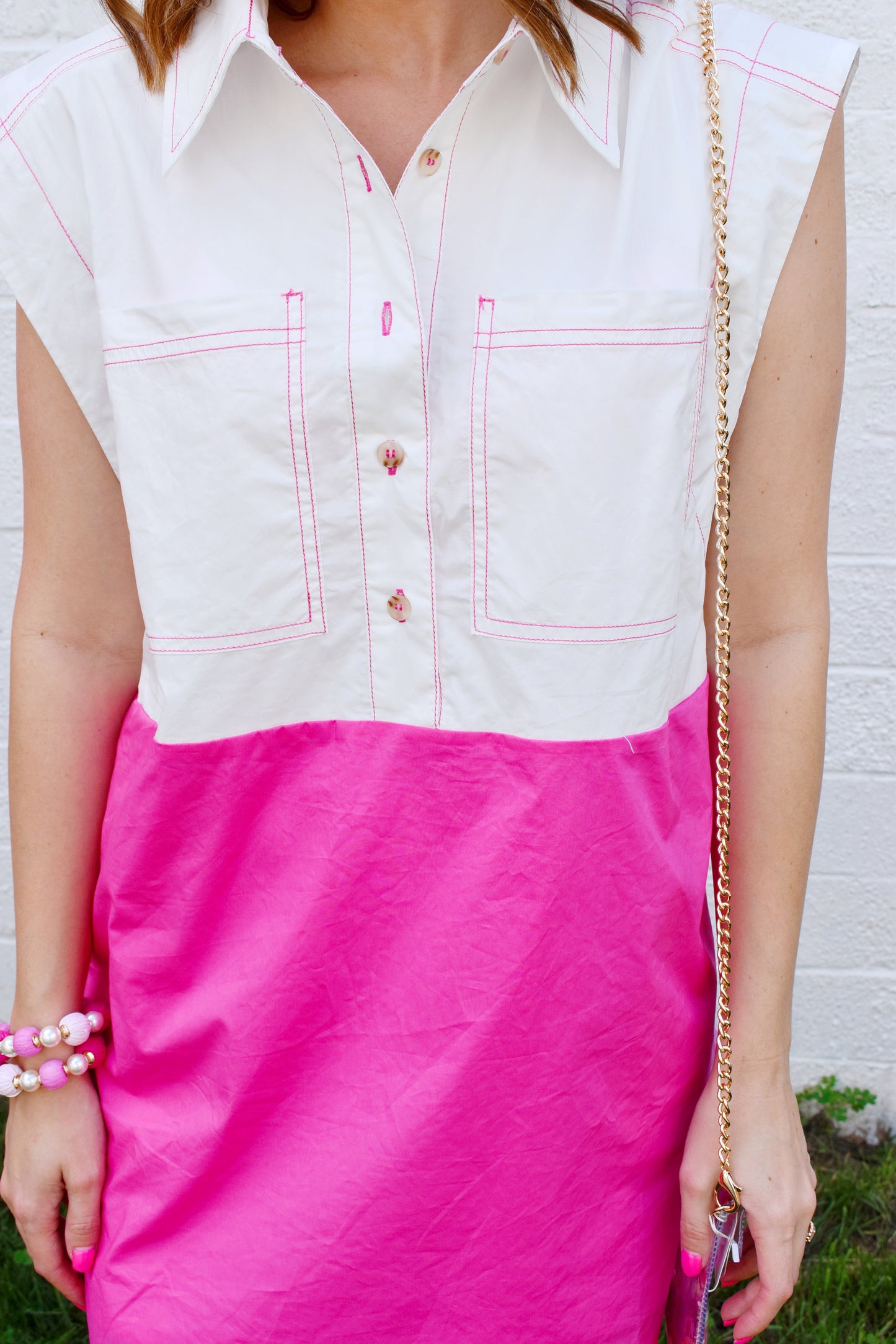 color block button up shirt dress Women's Color Block Button Down Shirt Dress