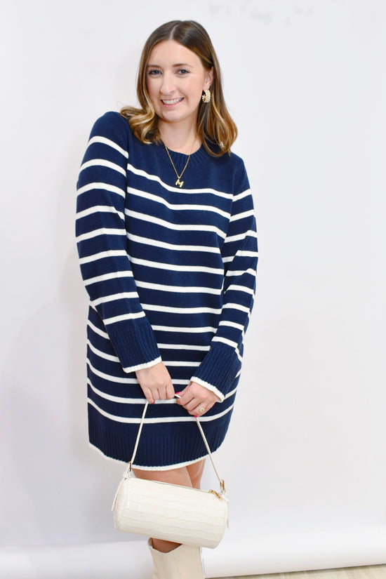 Navy Striped Sweater Mini Dress