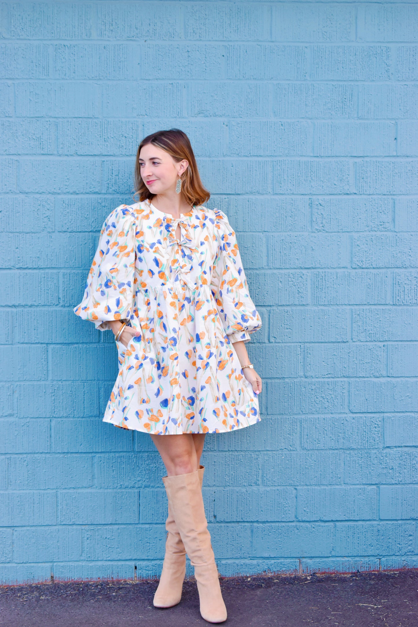 Watercolor Orange Floral Babydoll Dress