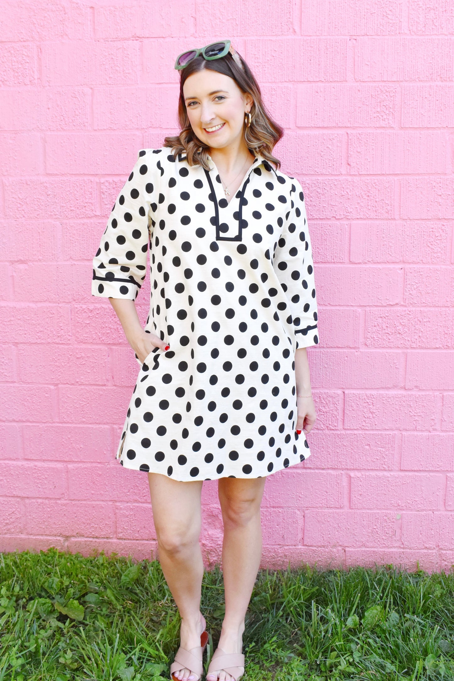 Polka Dot Woven Collared Dress