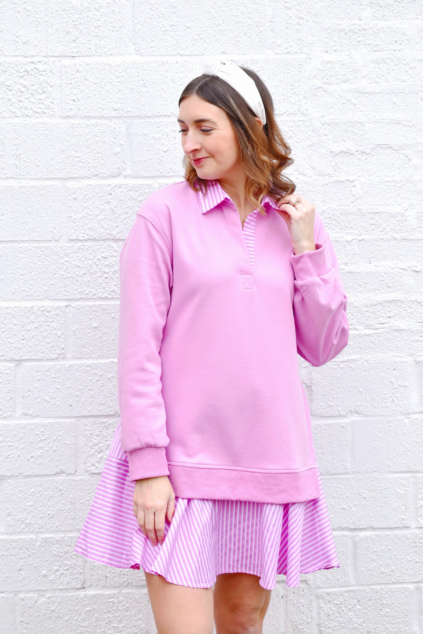 Preppy Pink Layered Sweatshirt Dress