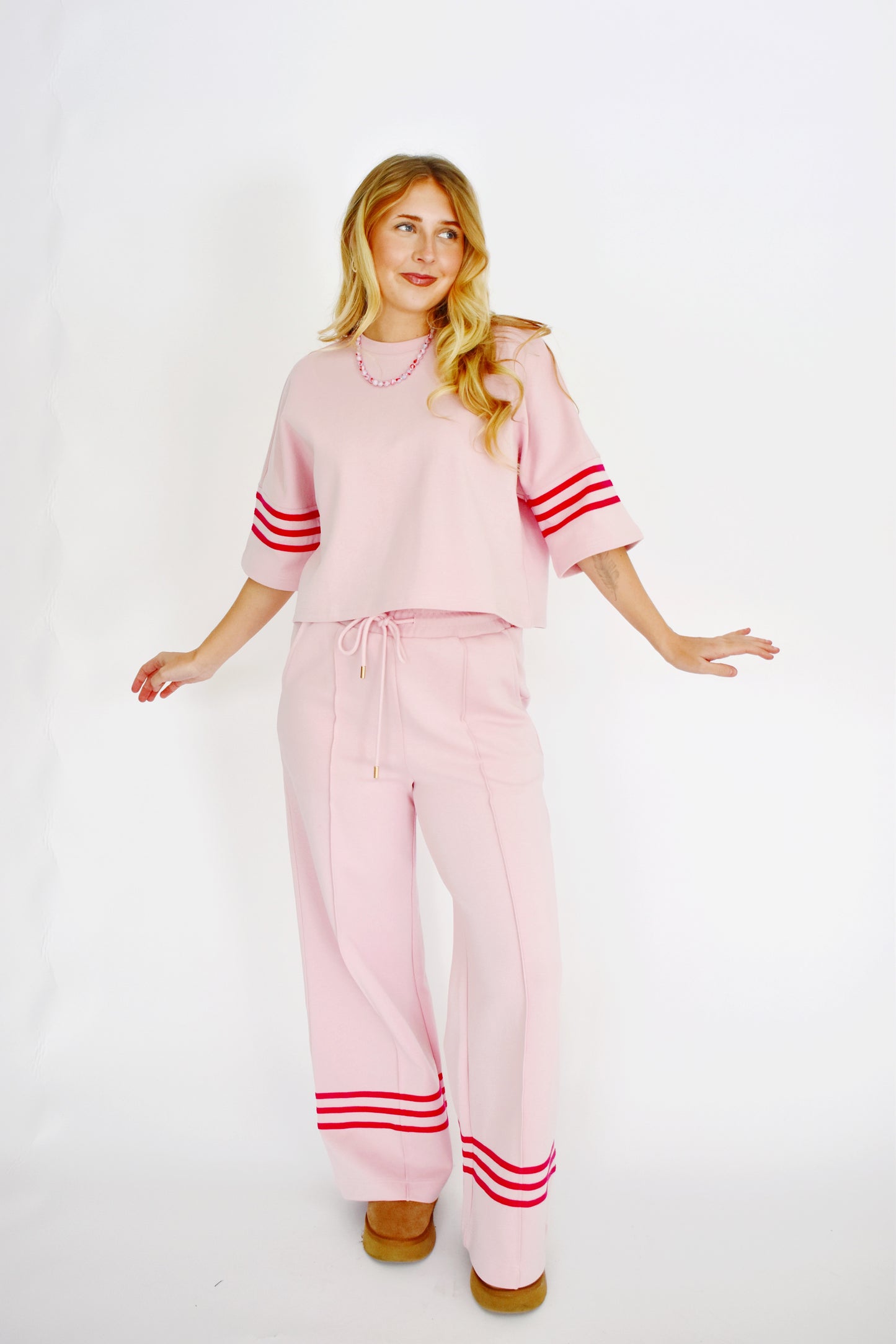 Pink Contrast Stripe Top