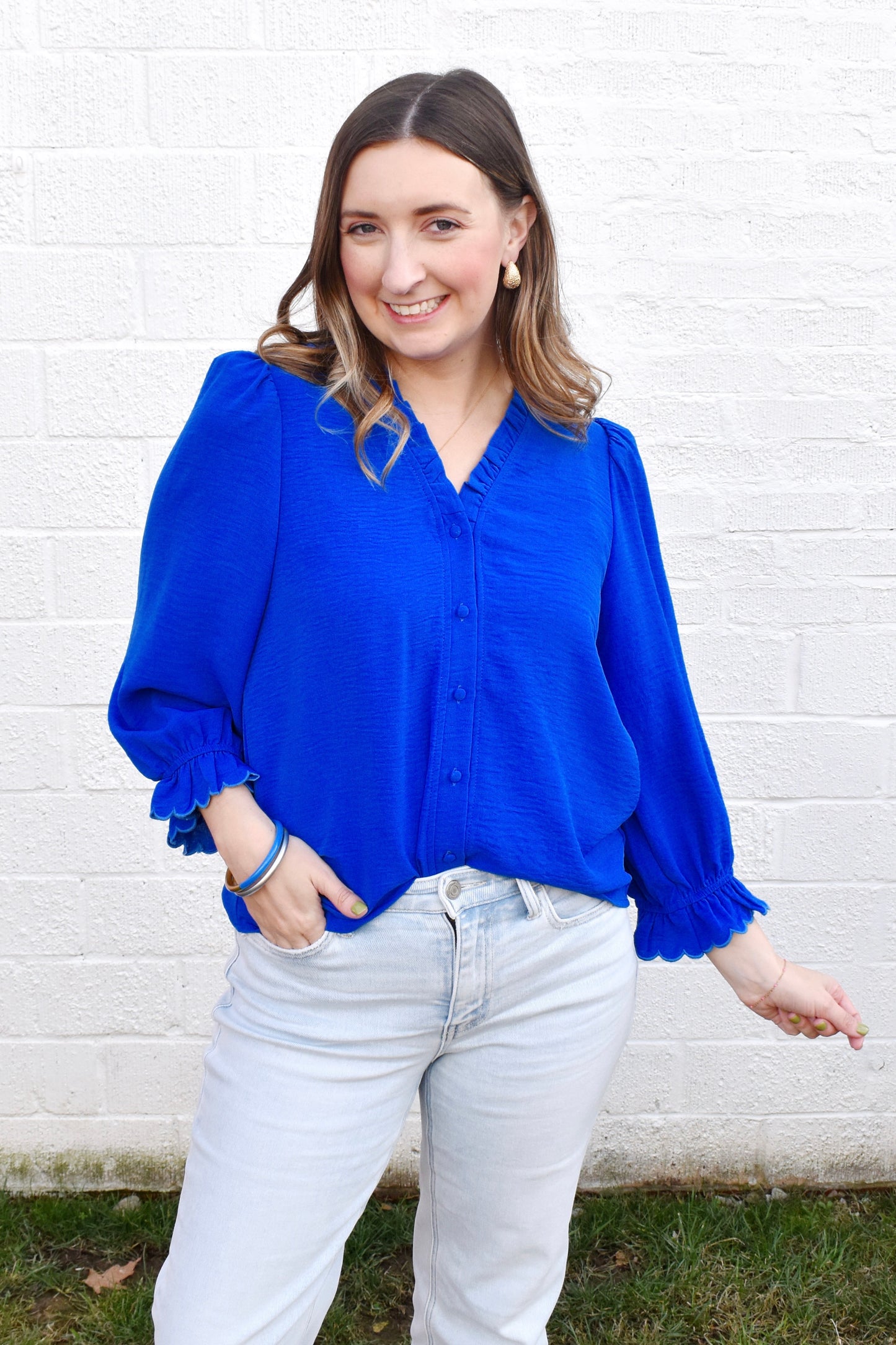 Royal Button Down Scallop Cuff Blouse