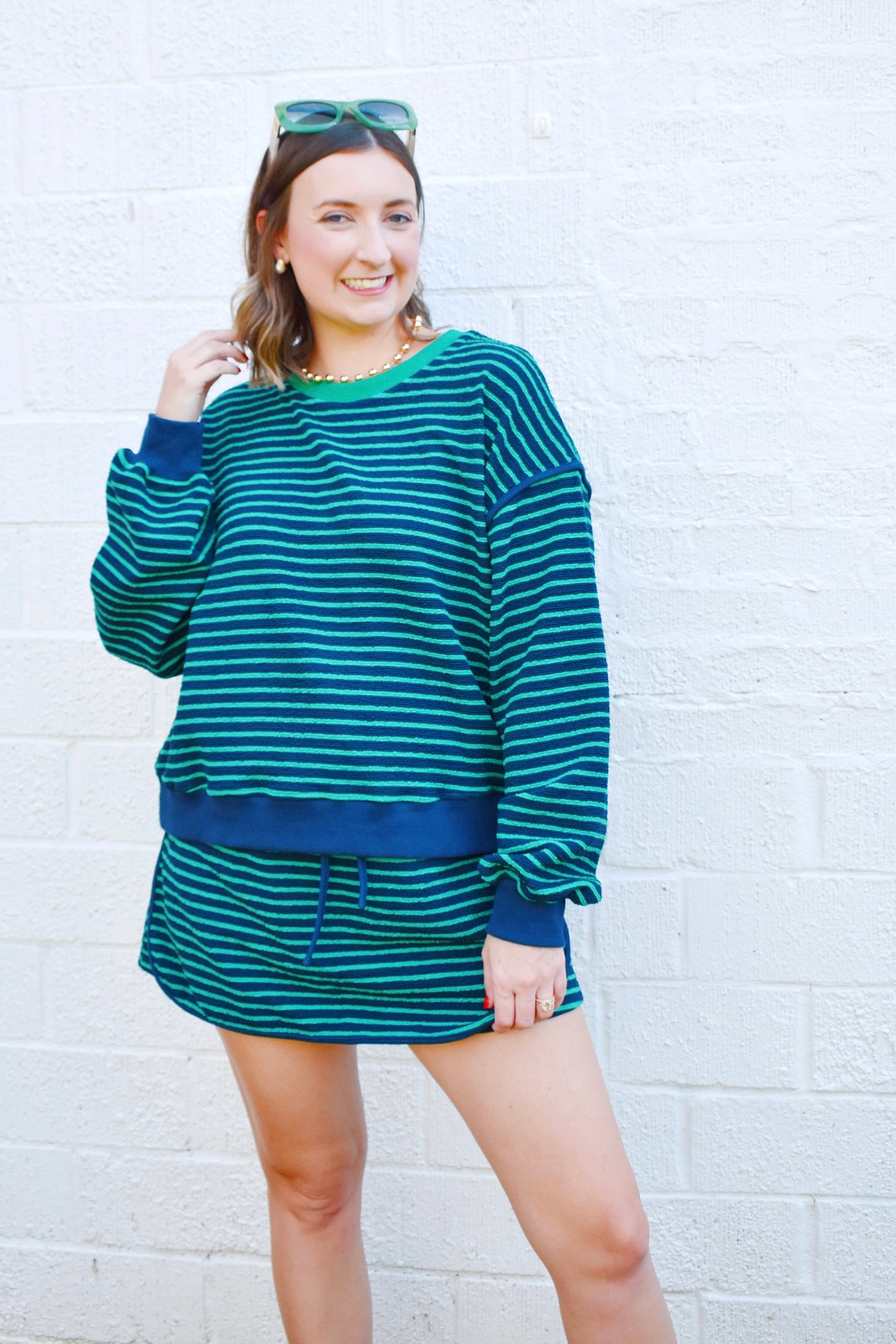 Navy & Green Stripe Skort