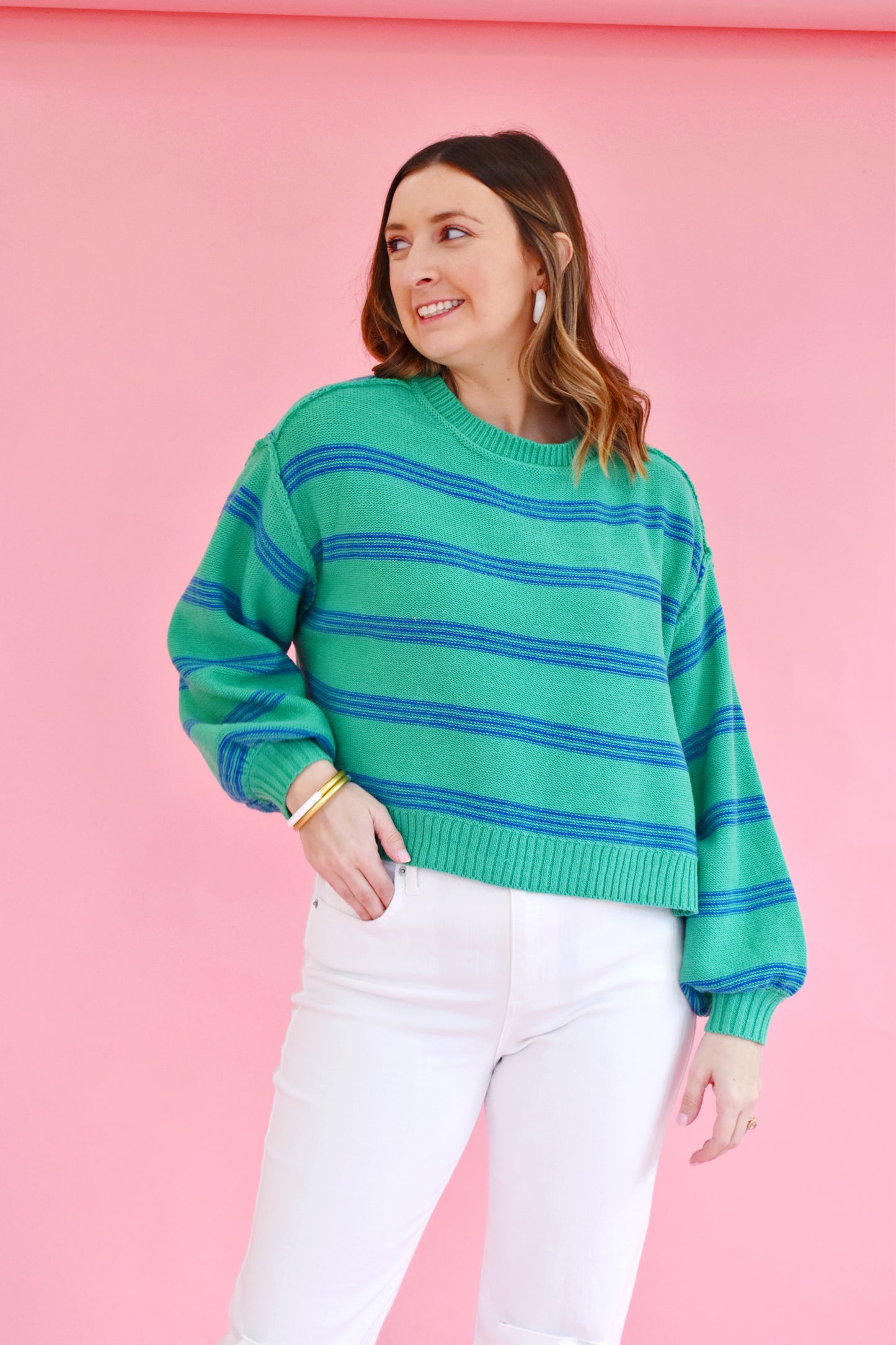 Kelly Blue Striped Lightweight Sweater