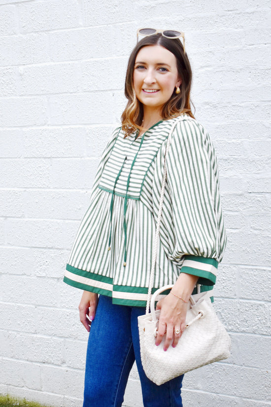 Green Stripe Babydoll Blouse