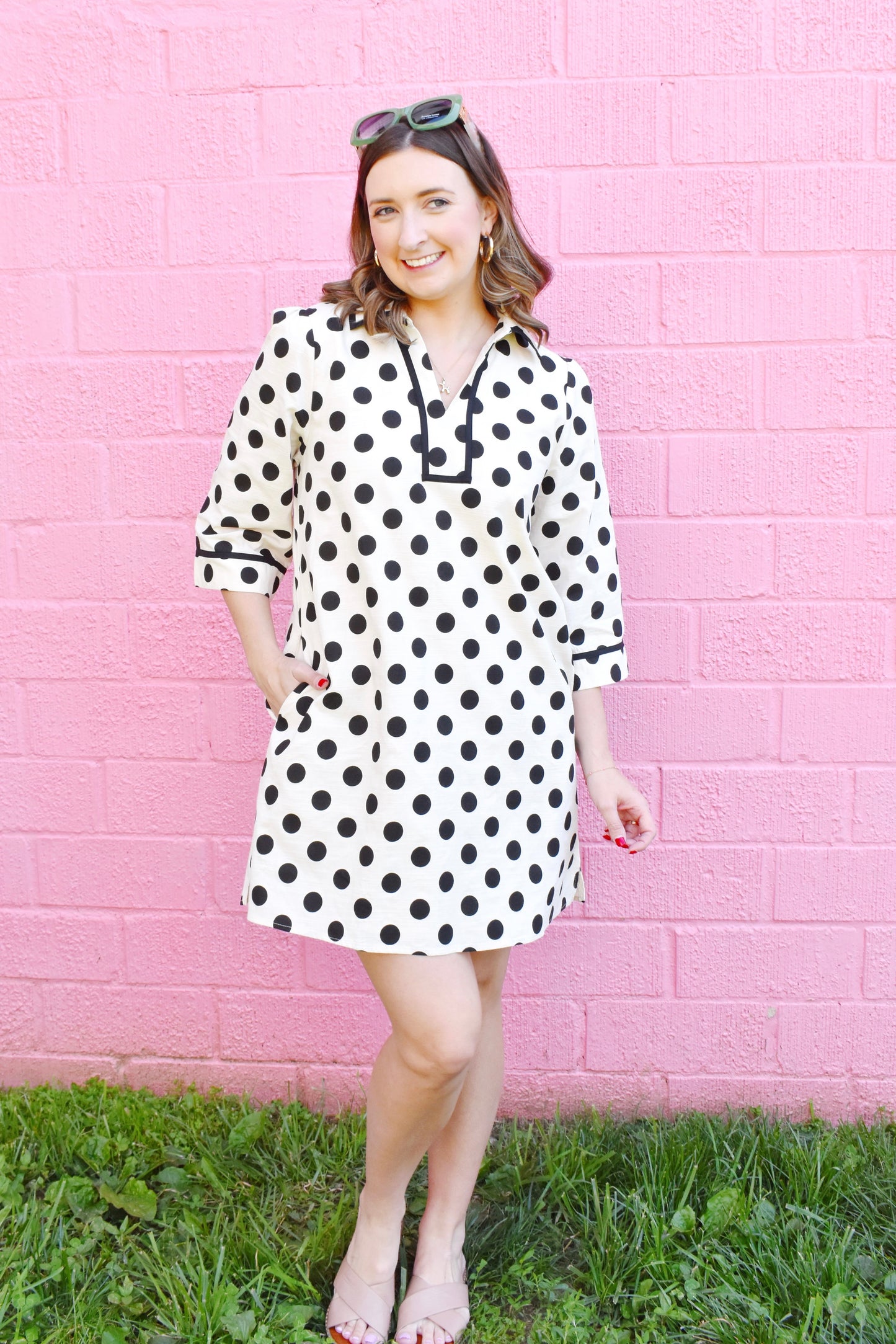 Polka Dot Woven Collared Dress