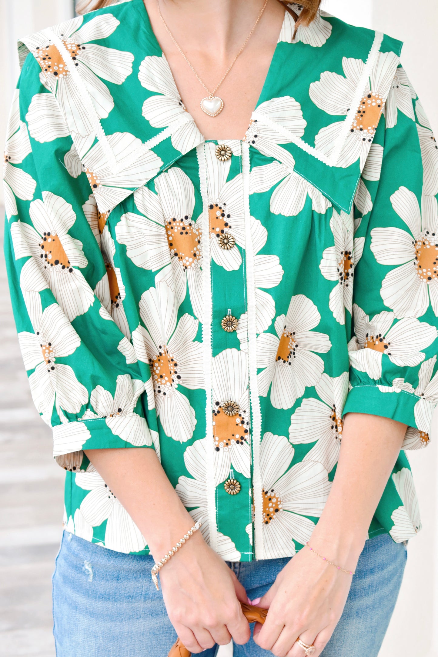 Green & Marigold Floral Blouse