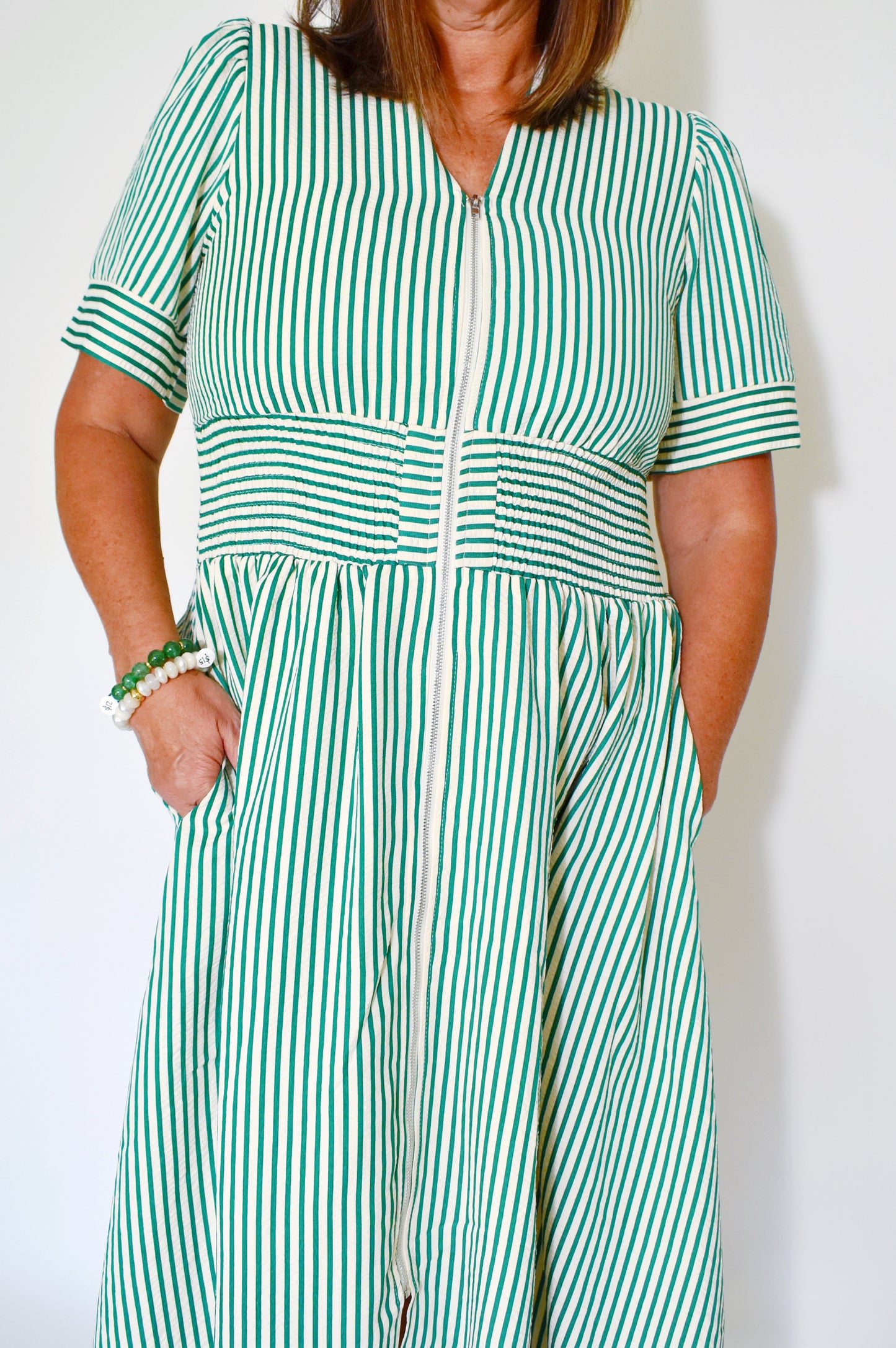 Kelly Green Striped Zip Up Dress