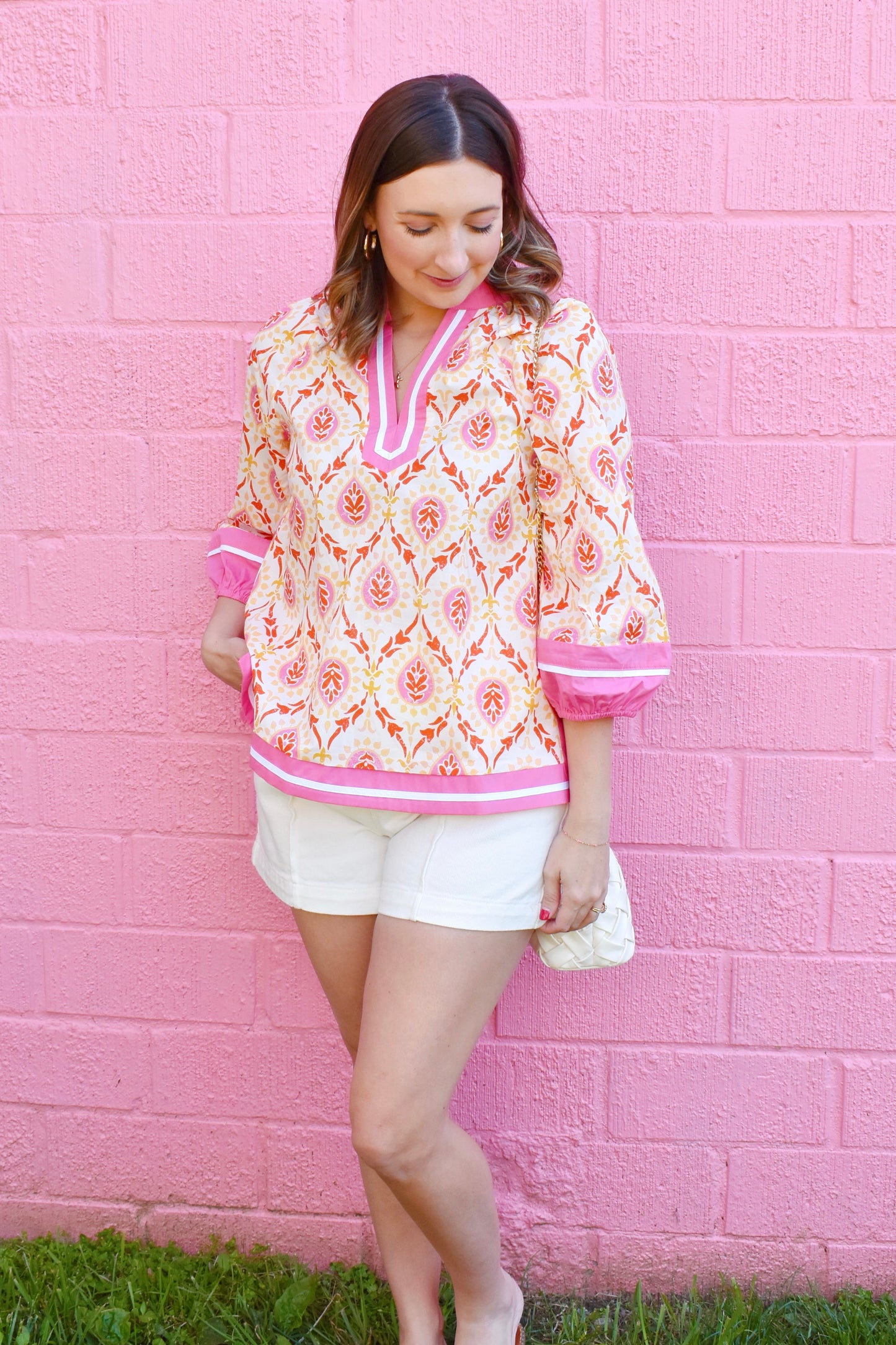 Preppy Pink Baroque Floral Top