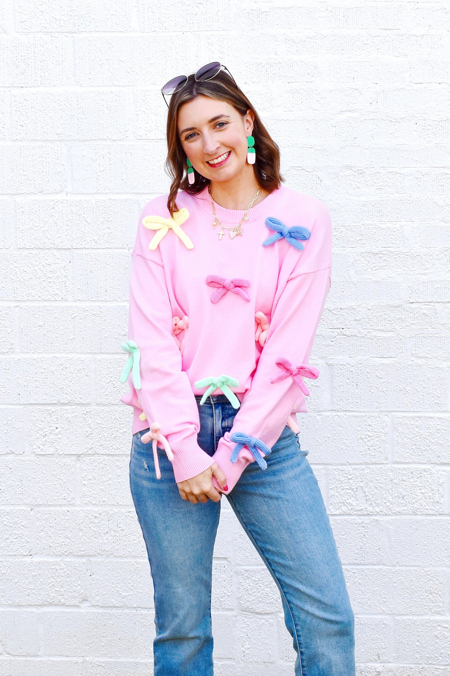 Pink Multicolor Bow Sweater