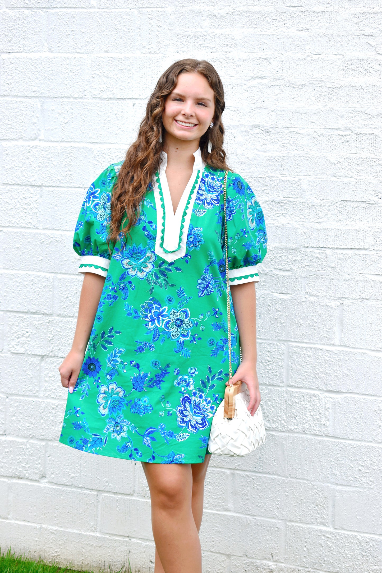 Green & Blue Floral Scallop Detailing Shift Dress Confetti Boutique Green & Blue Floral Scallop Detailing Shift Dress Confetti Boutique