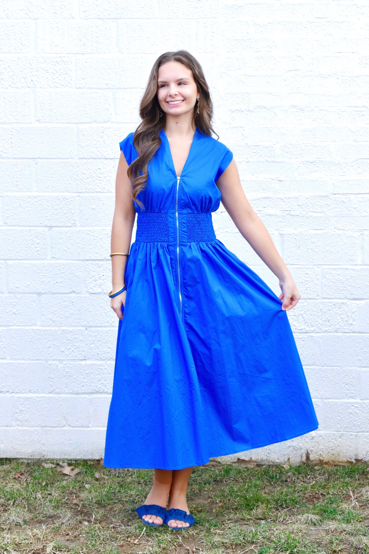 Royal Blue Zip Up Midi Dress