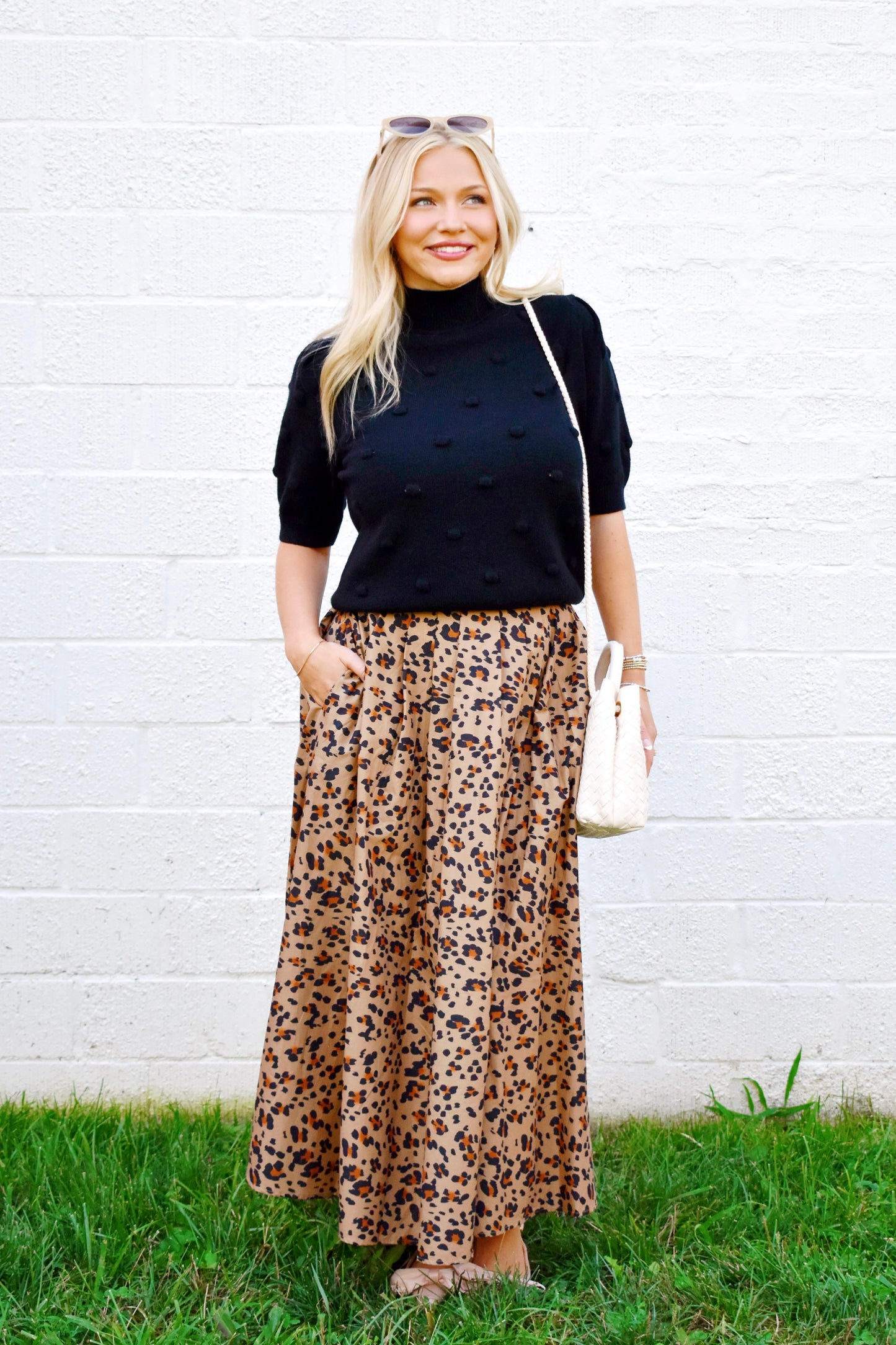 Camel Leopard Print Midi Skirt