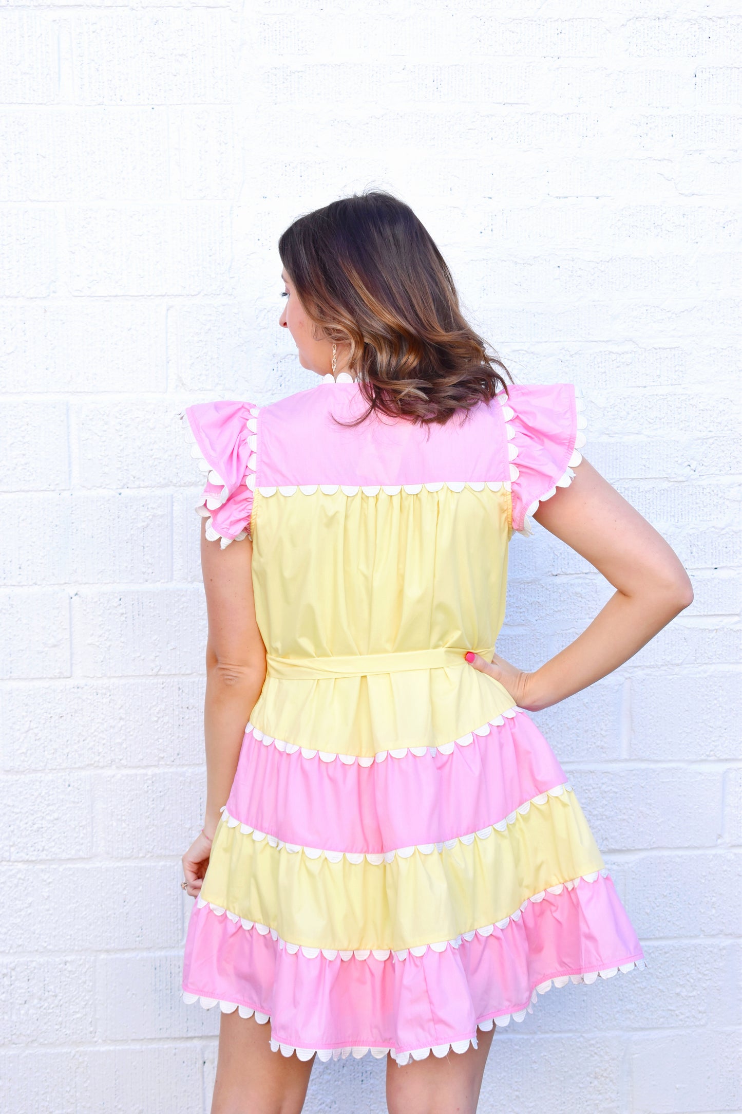 Pink & Yellow Scallop Detail Dress