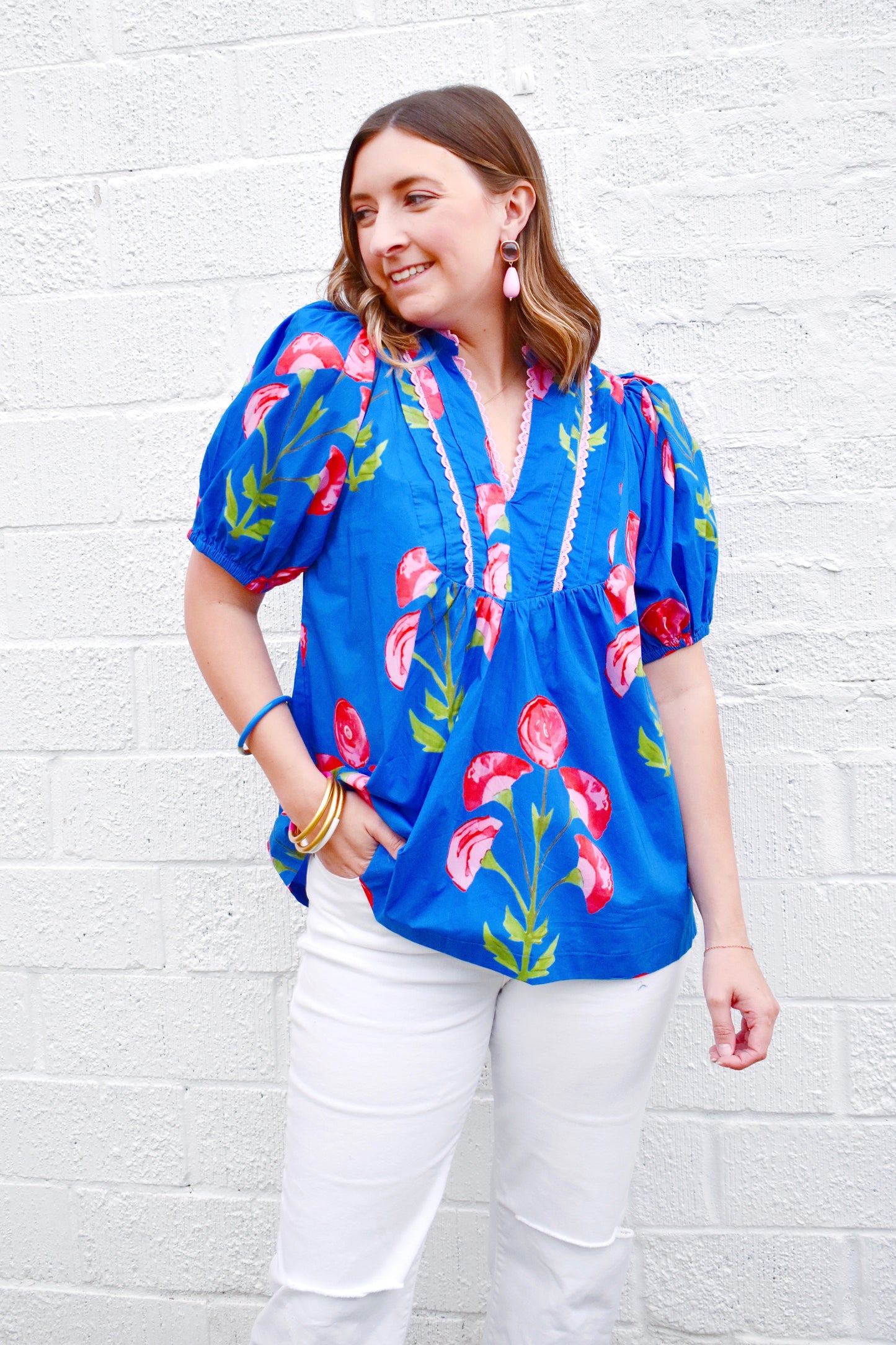 Royal Red Floral Babydoll Blouse