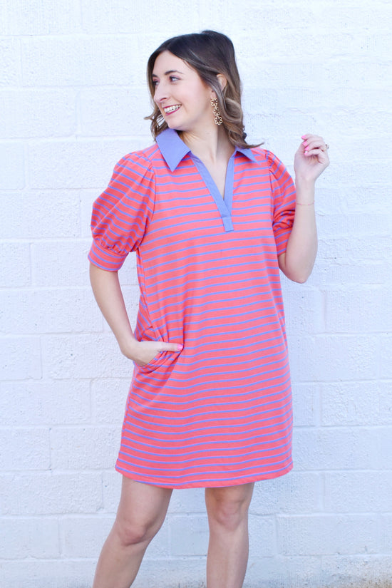 Grapefruit Striped Collared Dress