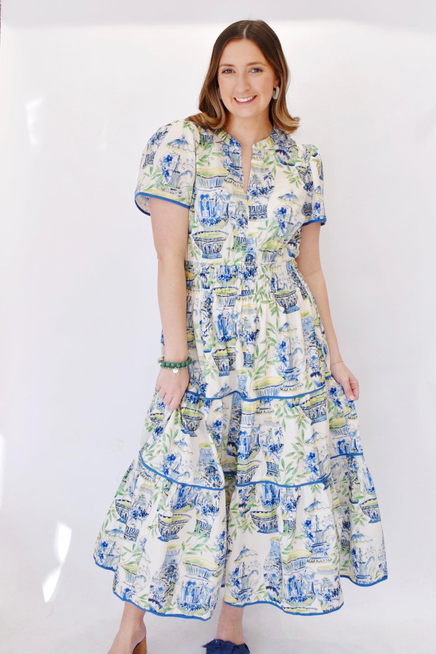 Chinoiserie Charm Tiered Midi Dress