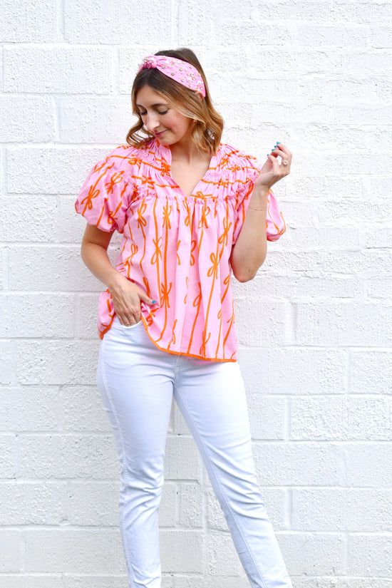 Pink & Orange Bow Blouse