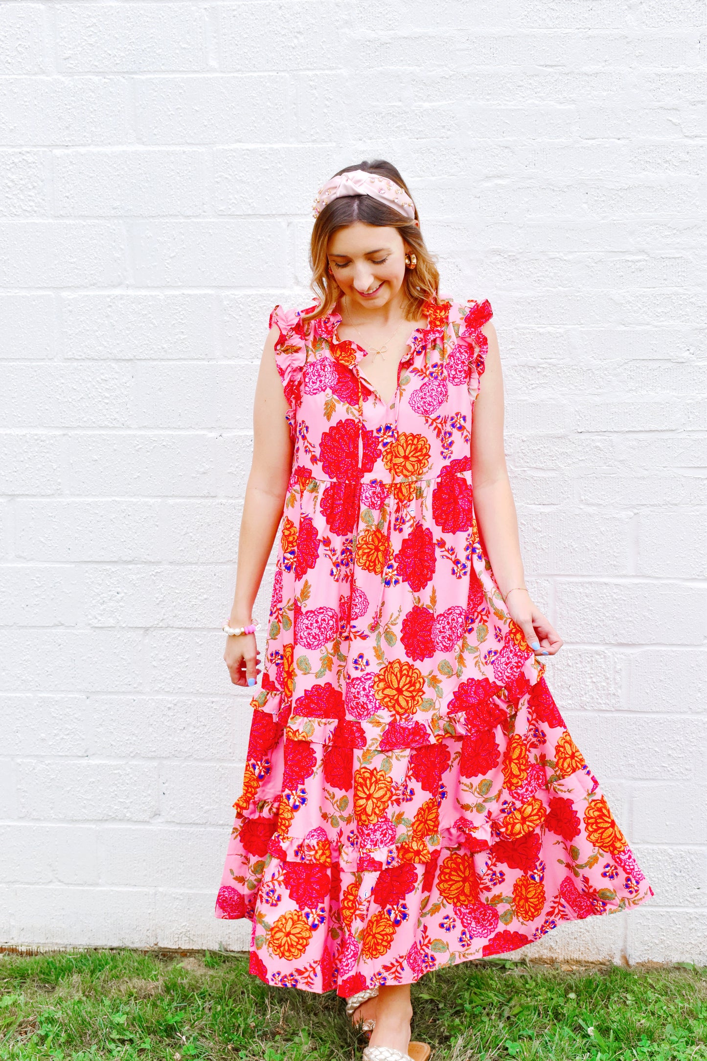 Pink & Orange Floral Midi Dress Confetti Boutique Pink & Orange Floral Midi Dress Confetti Boutique