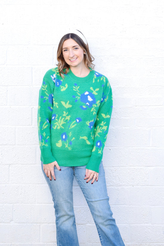 Vivid Green & Blue Floral Sweater