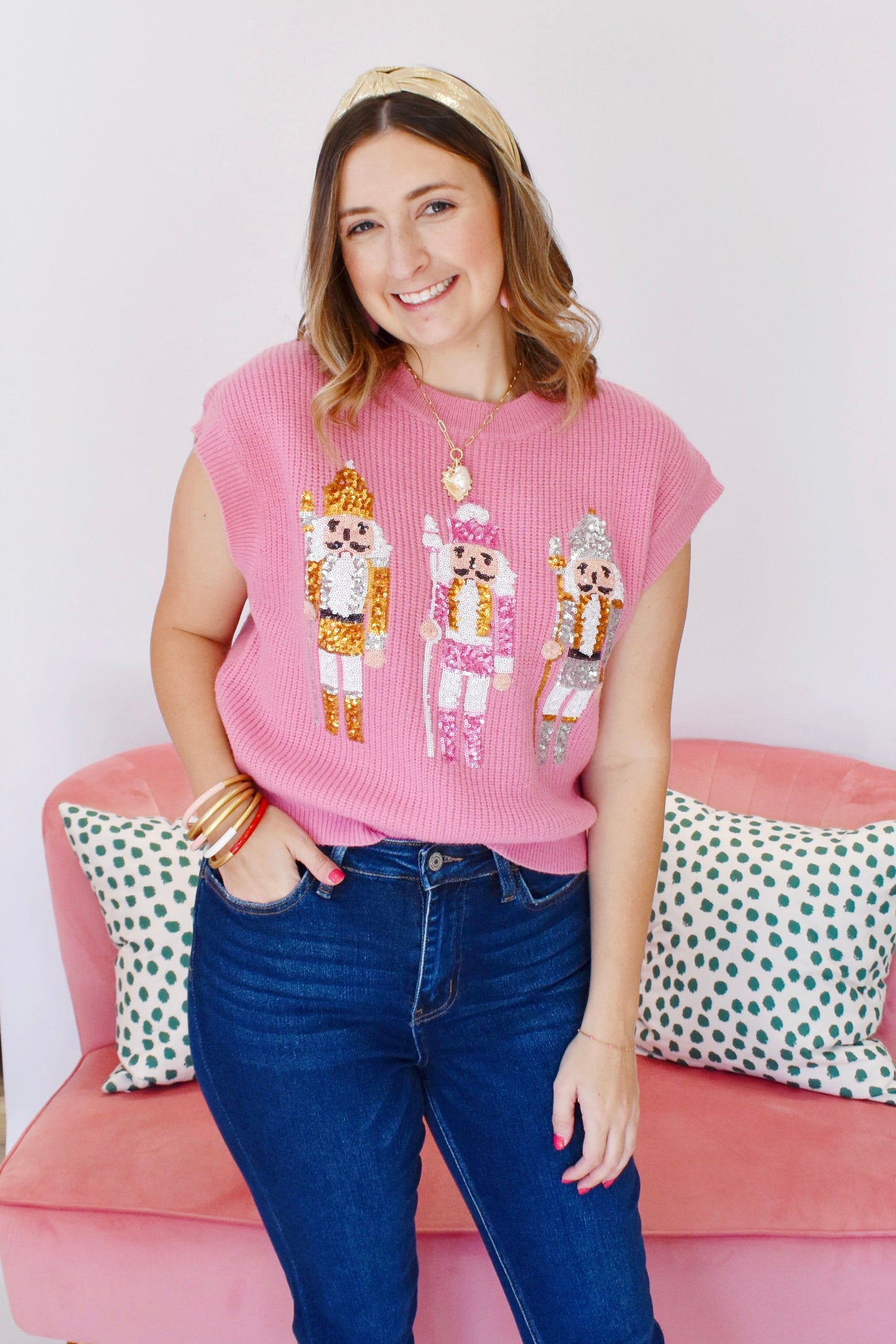 Pink Sequin Nutcracker Sweater Top