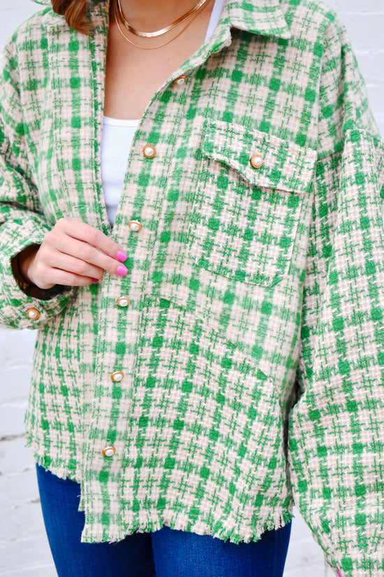 Load image into Gallery viewer, Green Tweed Plaid Jacket
