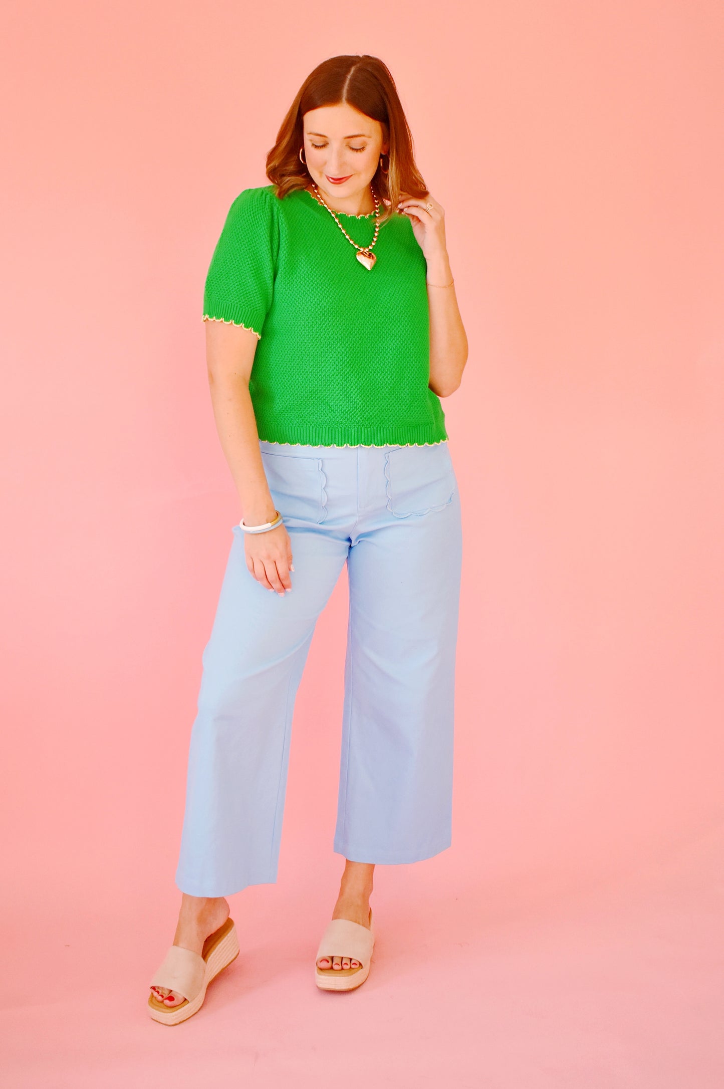 Baby Blue Scallop Pocket Wide Leg Pants