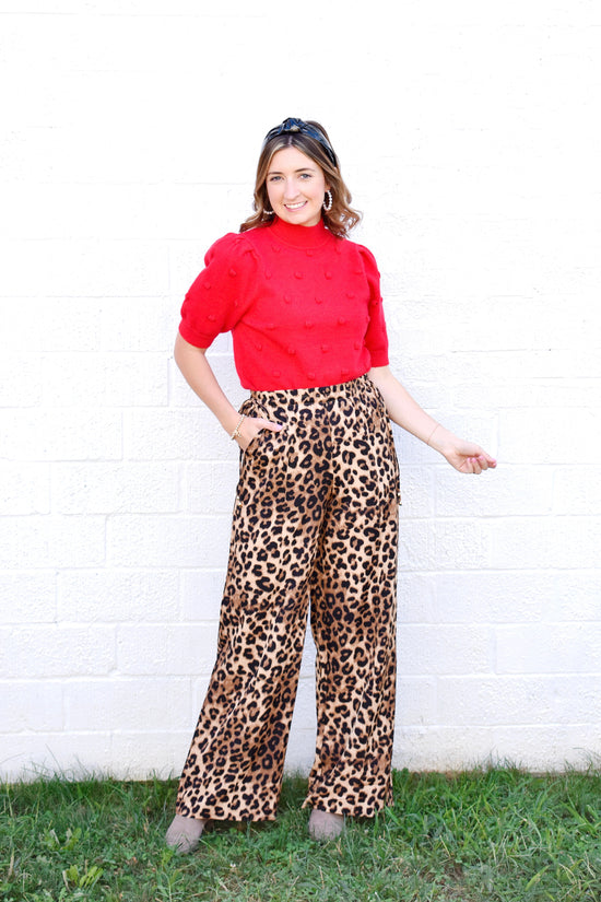 Leopard Print Tie Detail Wide Leg Pants