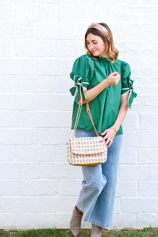 Hunter Green Tie Sleeve Blouse