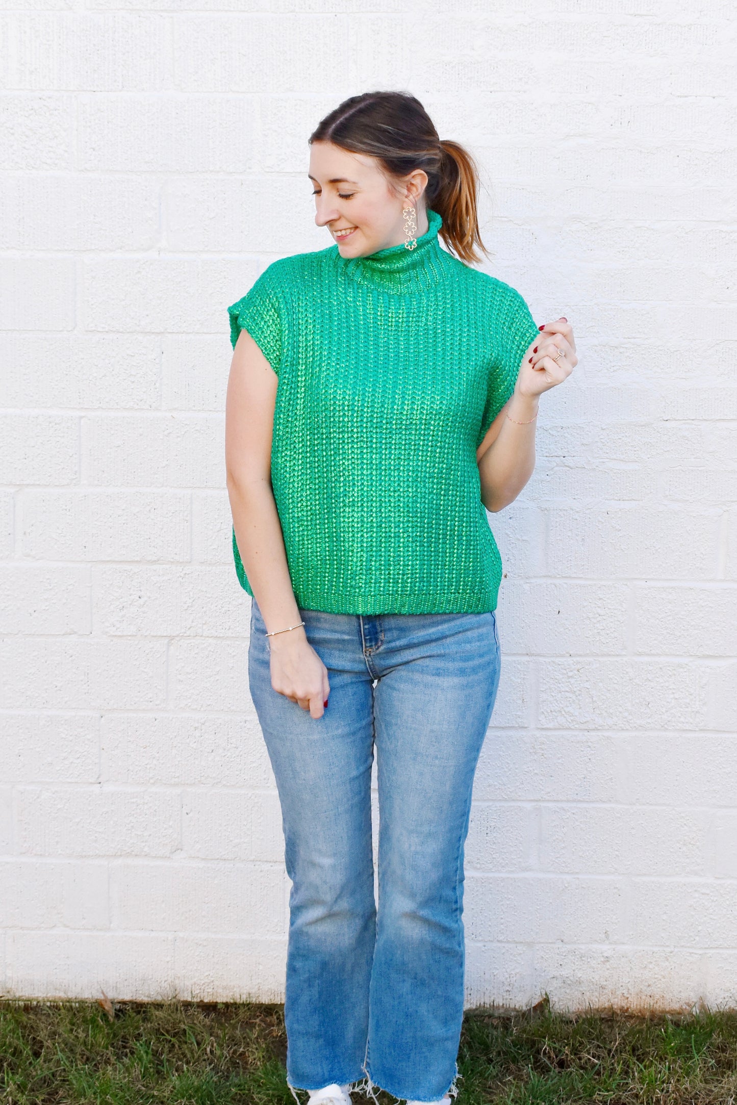 Metallic Green Sweater Vest Top