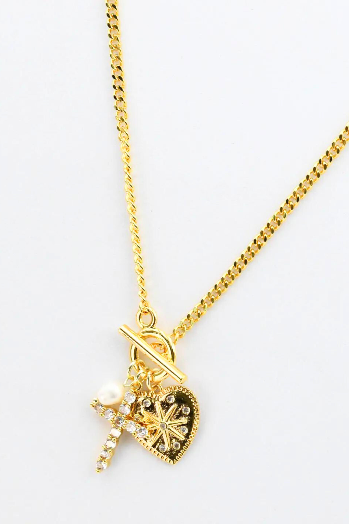 Heart & Cross Charm Gold Plated Necklace