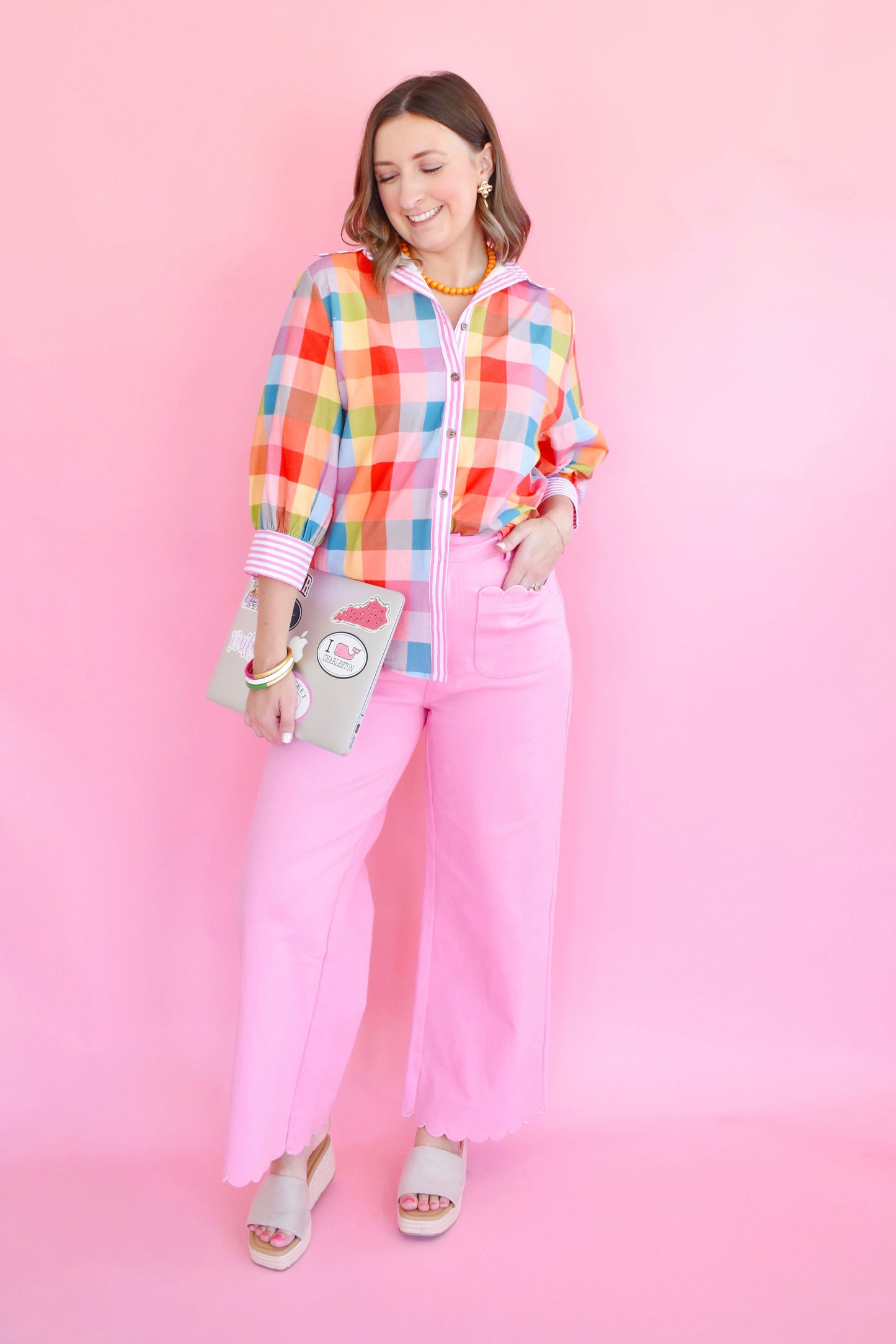 Vivid Multi Gingham Button Down Top